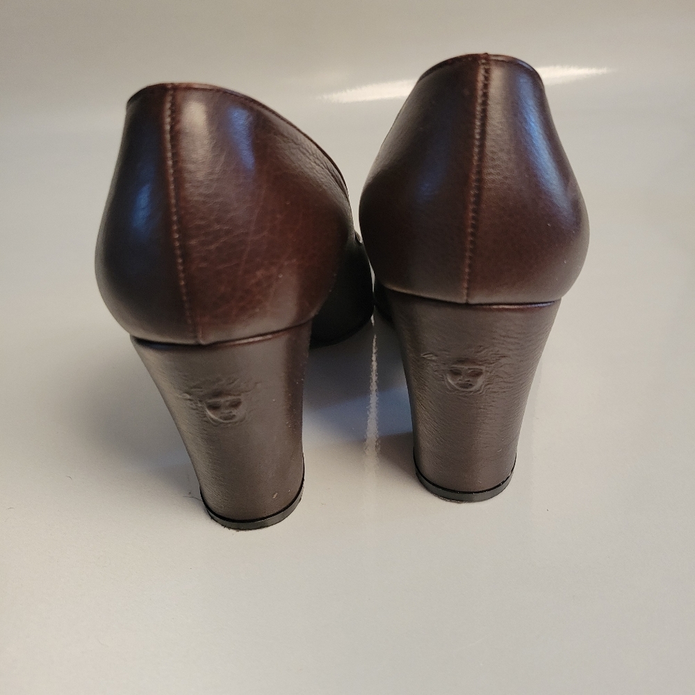 Vintage Gianni Versace Block Brown Leather Medusa Head Heels EU 35.5 35 5.5 - Picture 5 of 16